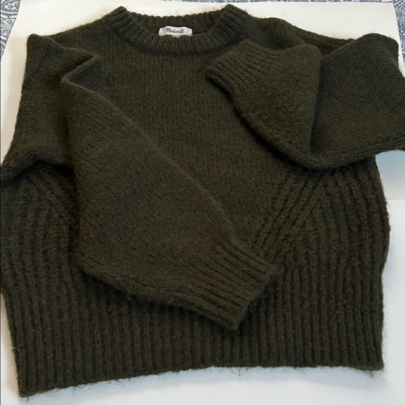 Madewell Wool Blend Wedge Sweater Heather Dark Olive Women's Size XXS - Picture 12 of 12